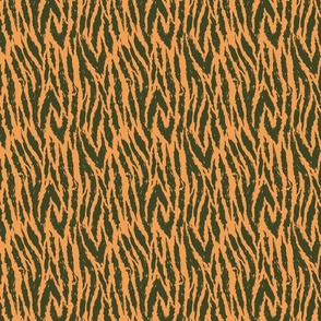 Tigris Nouveau Stripes- Tiger Print- Orange Olive- Small Scale