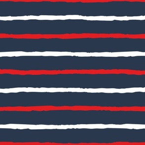Large scale nautical navy blue white red narrow horizontal stripes pattern