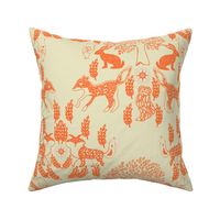 Adventure block print Coral with bunnies woodland animals