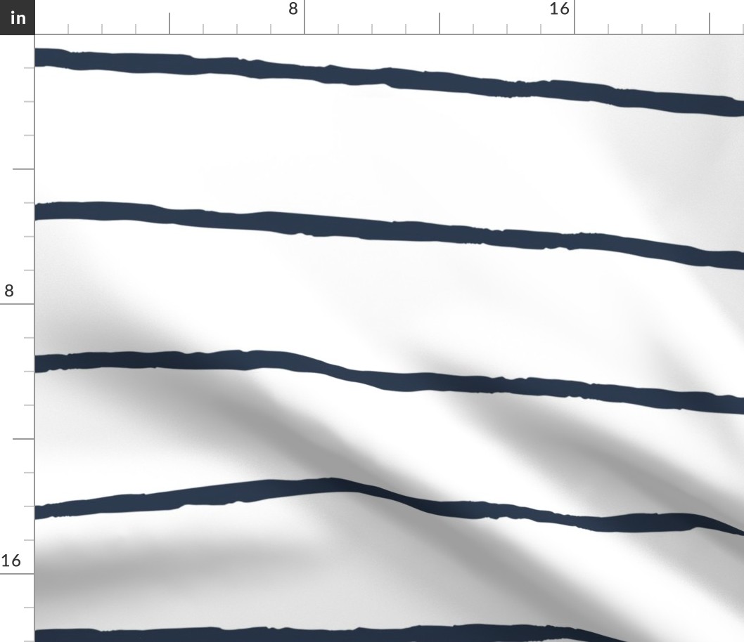 White and navy blue wide stripes nautical pattern Large Scale