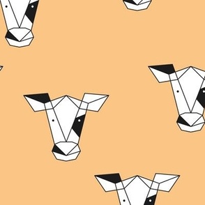Geometric black and white cow abstract farm animals design for kids on blush orange 