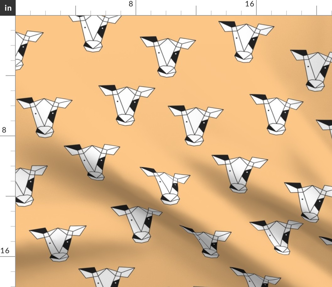 Geometric black and white cow abstract farm animals design for kids on blush orange 