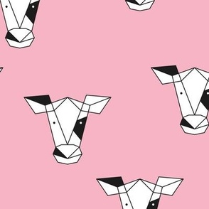 Geometric black and white cow abstract farm animals design for kids on pink 