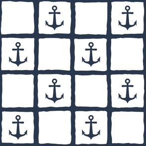 Large scale nautical anchor white and navy wide checkered 