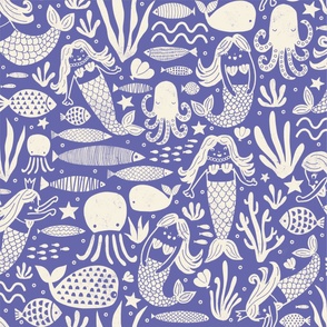 Large Mermaids Fish Block Print Veri Peri