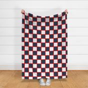 Large scale checkered navy blue white red plaid 