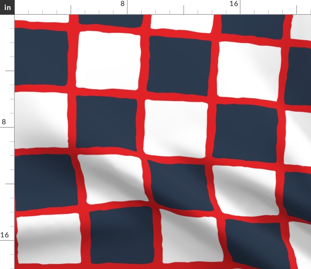 Large scale checkered navy blue white red plaid 