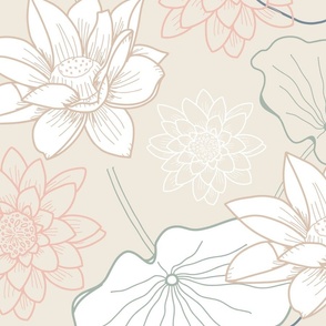 Lotus flower line art beige
