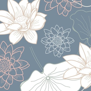 Lotus flower line art blue