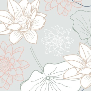 Lotus flower line art grey