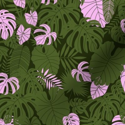 Dark green and pink tropical leaves small scale