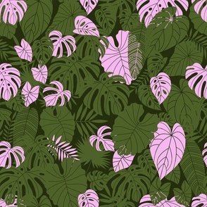 Dark green and pink tropical leaves small scale