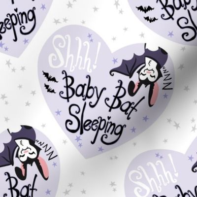 Shh Baby Bat Sleeping - White with Soft Purple