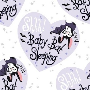 Shh Baby Bat Sleeping - White with Soft Purple
