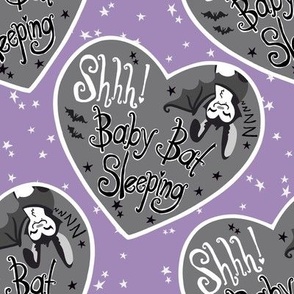 Shh Baby Bat Sleeping - Purple with monotone grey hearts