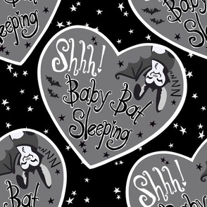 Shh Baby Bat Sleeping - Black and White