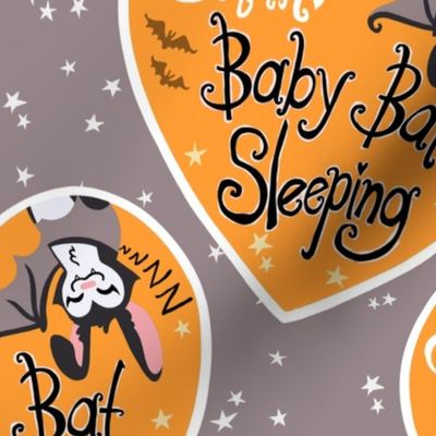 Shh Baby Bat Sleeping - Warm taupe and orange