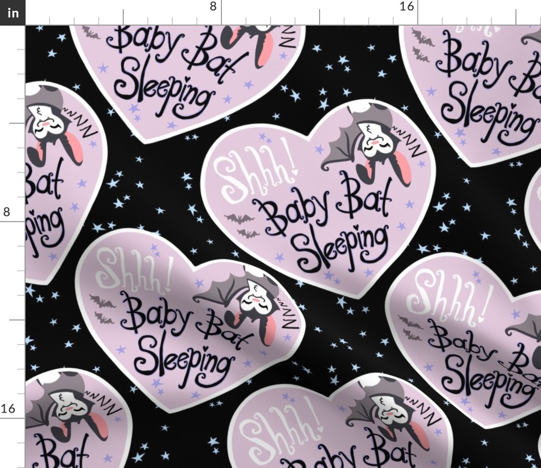 Shh Baby Bat Sleeping - Black with Pink Hearts