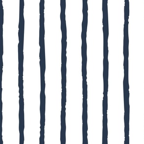 White navy blue narrow vertical stripes nautical large scale pattern