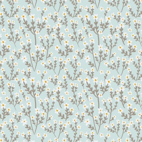 Muted Pastel Blue Boho Floral Meadow
