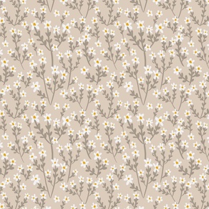 Muted Pastel Beige Boho Floral Meadow