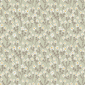 Muted Pastel Green Boho Floral Meadow