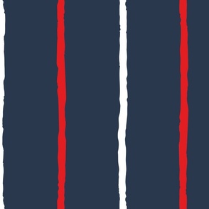 Large scale navy blue white red wide vertical stripes nautical pattern