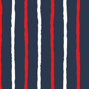 Large scale navy blue white red narrow vertical stripes nautical pattern