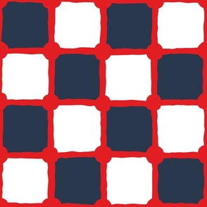 Large scale checkered navy blue white red plaid net