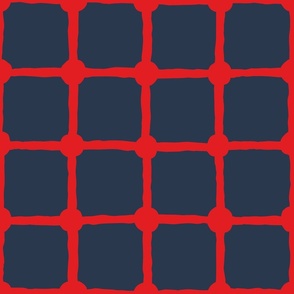 Nautical navy blue and red wide net mesh squares large