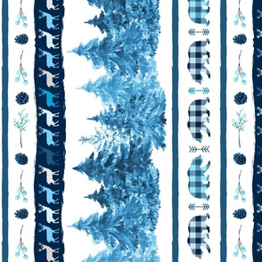 Blue Christmas  tree deer and bear blanket rotated