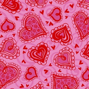 Hearts and Swirls - Red and Pink