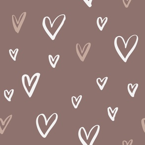Painted Hearts | Large Scale | Puce purple, dusty rose Pink, bright white
