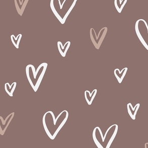 Painted Hearts | Medium Scale | Puce purple, dusty rose Pink, bright white