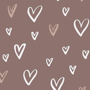 Painted Hearts | Small Scale | Puce purple, dusty rose Pink, bright white