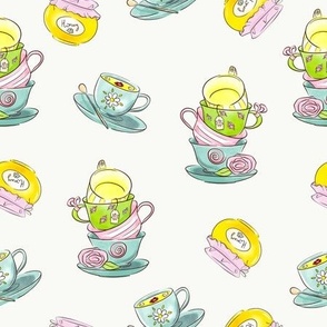 Tea Cup Drawing Fabric, Wallpaper and Home Decor | Spoonflower