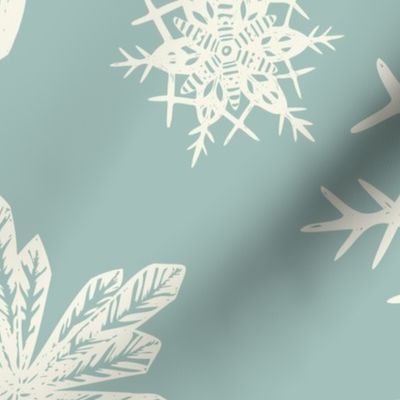 Snowflakes Block Print - Large- Light Blue