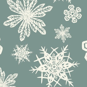 Snowflakes Block Print - Large -Spruce