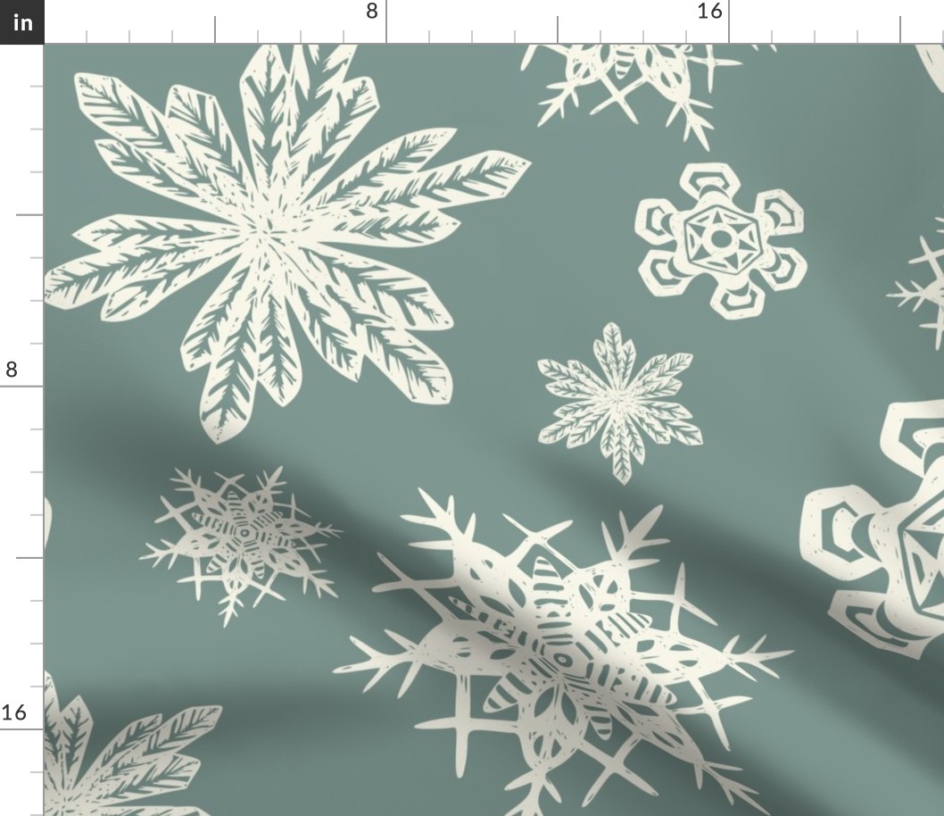 Snowflakes Block Print - Large -Spruce