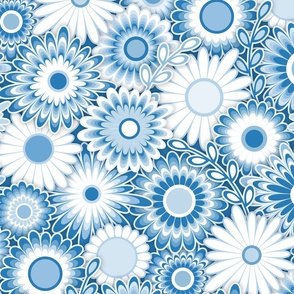 Modern Paper Cut Flowers // Shades of Blue and White // Medium Scale - 457 DPI