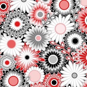 Modern Paper Cut Flowers // Red, Rose Pink, Blush Pink, Black and White // Medium Scale - 457 DPI