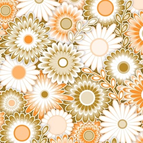 Modern Paper Cut Flowers // Orange, Peach, Honey Brown, Khaki Tan, White // Medium Scale - 457 DPI