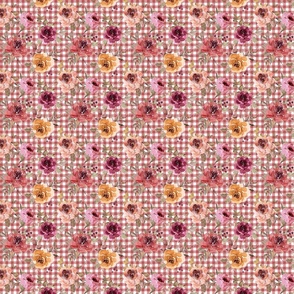 XS Scale - Rusty Pink Gingham Fall Floral