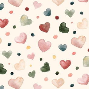WATERCOLOR HEARTS LARGE ON CREAM