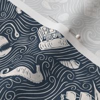 Underwater Ocean Adventure - navy and cream textured block print - small