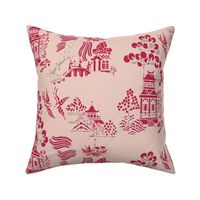 Chinoiserie viva magenta on pale sand pink 