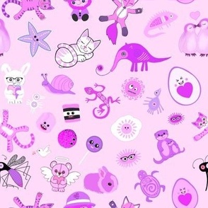 Pink quirky creatures on pink