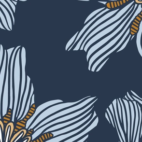 Large light blue lily flowers on navy blue 0C 40