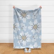 Large white lily flowers on fog blue 