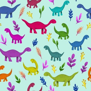 Large - Sweet Rainbow Dinos with Plants on Mint
